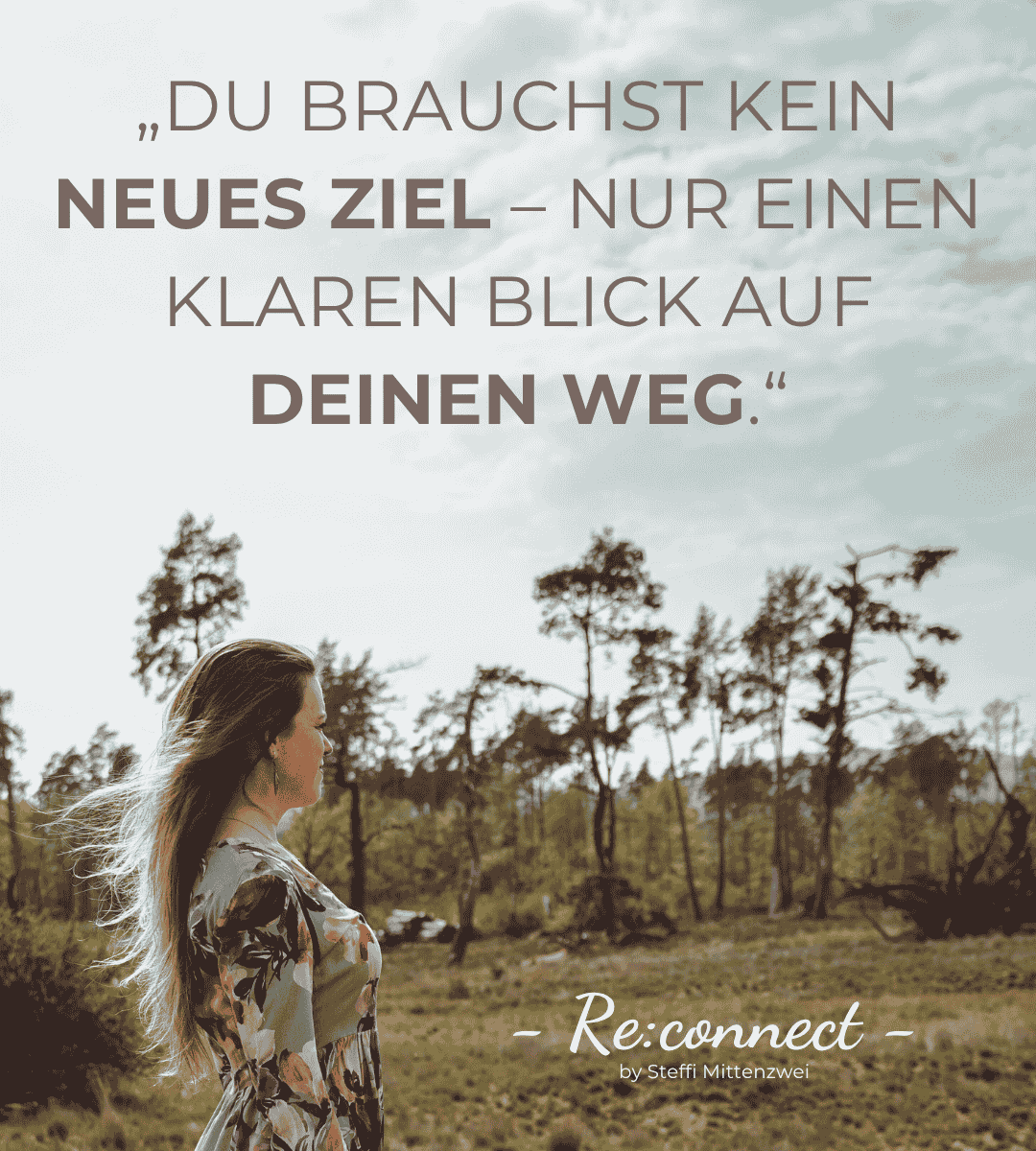 Zitat Steffi Mittenzwei: Du brauchst kein neues Ziel - nur einen klaren Blick auf Deinen Weg. Reconnect by Steffi Mittenzwei