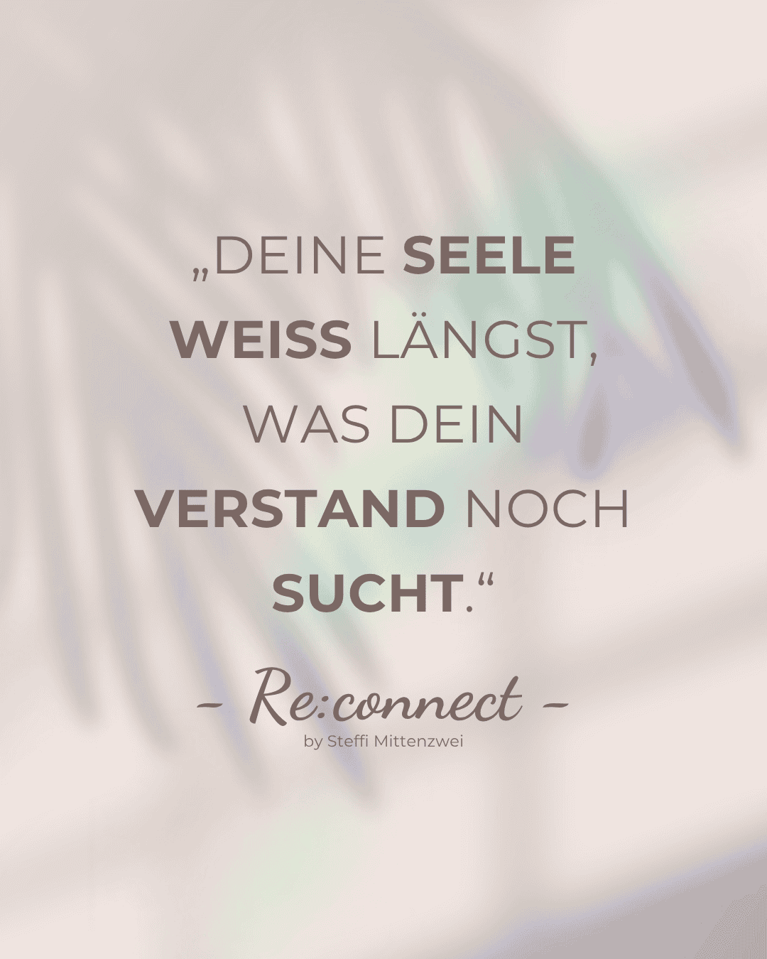 Zitat Steffi Mittenzwei: Deine Seele weiß längst, was Dein Verstand noch sucht. Reconnect by Steffi Mittenzwei